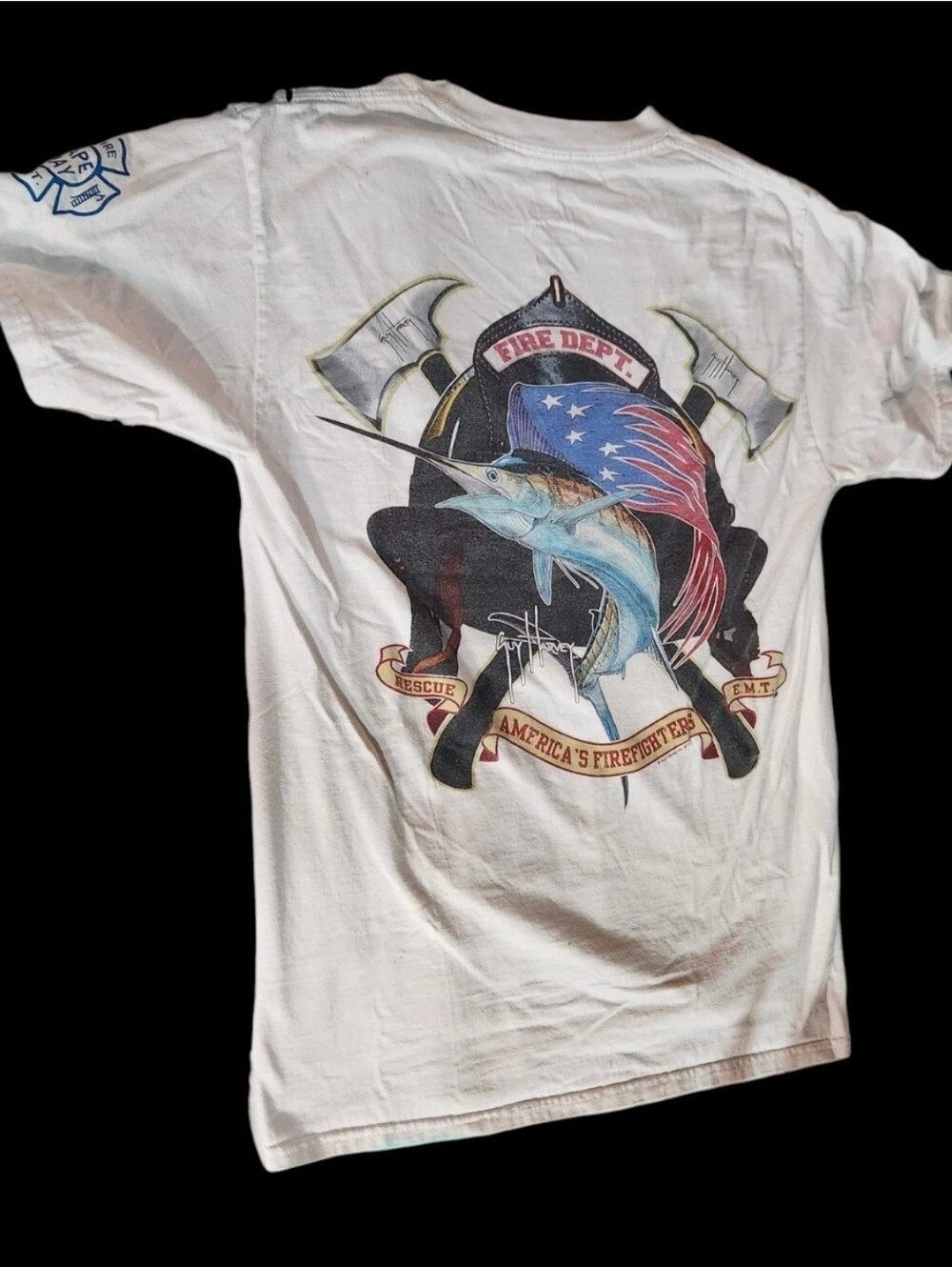 Harvey Cape May Fire Dept Marlin Graphic T-Shirt White Adult Size Small